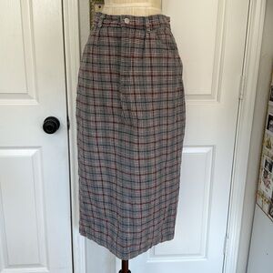Vintage plaid denim midi skirt